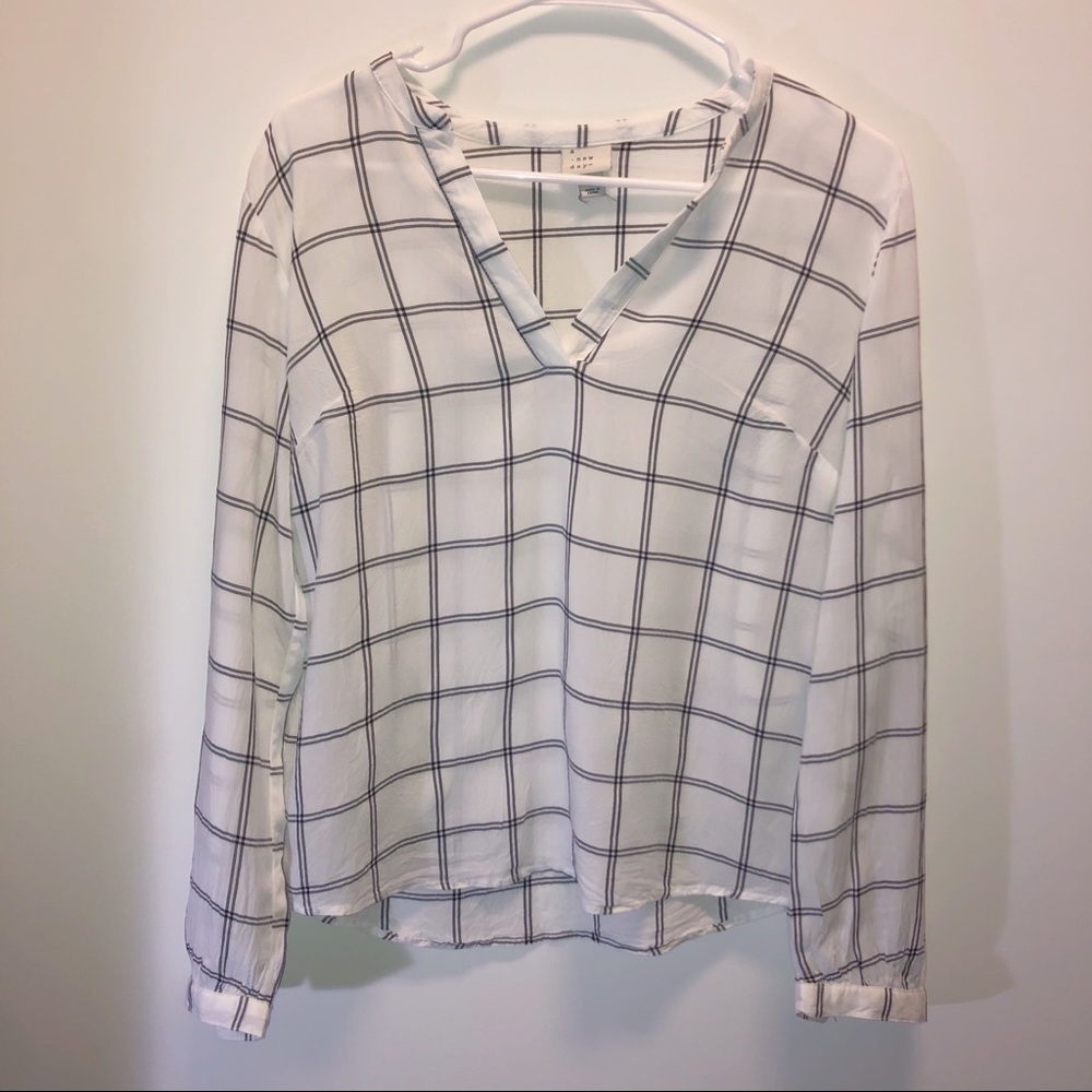 A New Day Dark Grey and White Plaid Blouse Shirt